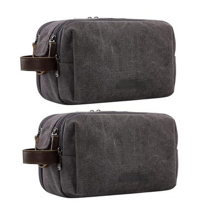 2Pack Men's Toiletry Bags Pu,Travel Toiletry Organizer, Waterproof Shaving Kit Pouch For storing daily essentials like toiletries and cosmetics,Black (Canvas Grey) - color: Canvas Grey