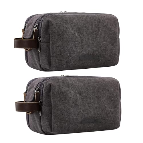 2Pack Men's Toiletry Bags Pu,Travel Toiletry Organizer, Waterproof Shaving Kit Pouch For storing daily essentials like toiletries and cosmetics,Black (Canvas Grey) - color: Canvas Grey