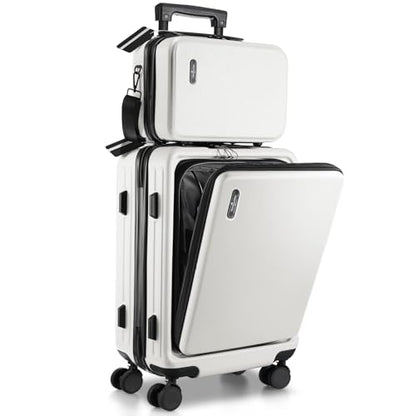 TRAVELARIM 20 Inch Carry On Luggage 22x14x9 Airline Approved, Carry On Suitcase with Wheels, Hard-shell Carry-on Luggage, Durable Luggage Carry On, White Small Suitcase with Cosmetic Carry On Bag - color: White, size: Carry-on 20 Inch
