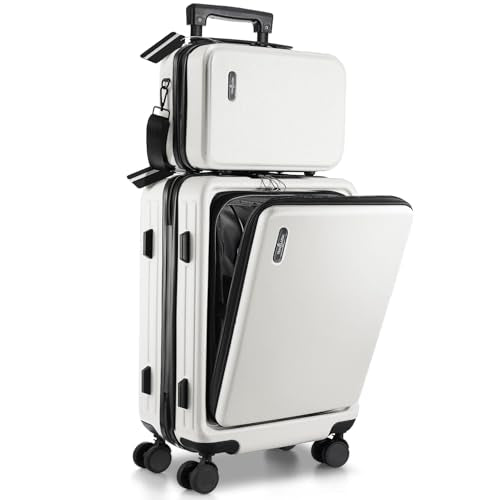 TRAVELARIM 20 Inch Carry On Luggage 22x14x9 Airline Approved, Carry On Suitcase with Wheels, Hard-shell Carry-on Luggage, Durable Luggage Carry On, White Small Suitcase with Cosmetic Carry On Bag - color: White, size: Carry-on 20 Inch
