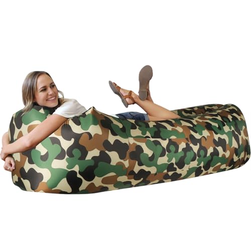 WEKAPO Inflatable Couch Air Lounger Chair - Camping & Beach Accessories, Portable Blow up Sofa for Hiking, Lawn, Indoor/Outdoor Movies & Music Festivals. Lightweight and Easy to Set Up Air Hammock - color: Camouflage Green