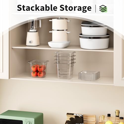 1/6 6'' 6 Pack Plastic Food Pans With Lids, Clear Food Pan, Commercial Stackable Polycarbonate Freezer-Safe for Fruits Vegetables Restaurant Kitchen - color: 1/6 6"6 Pack
