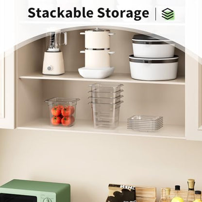 1/6 6'' 6 Pack Plastic Food Pans With Lids, Clear Food Pan, Commercial Stackable Polycarbonate Freezer-Safe for Fruits Vegetables Restaurant Kitchen - color: 1/6 6"6 Pack