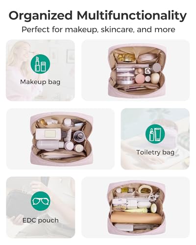 BAGSMART Puffy Makeup Bag, Wide Opening Cosmetic Organizer, Soft Water-Resistant Travel Toiletry Pouch for Women for Purse, Compact & Spacious - color: 02-Lavender