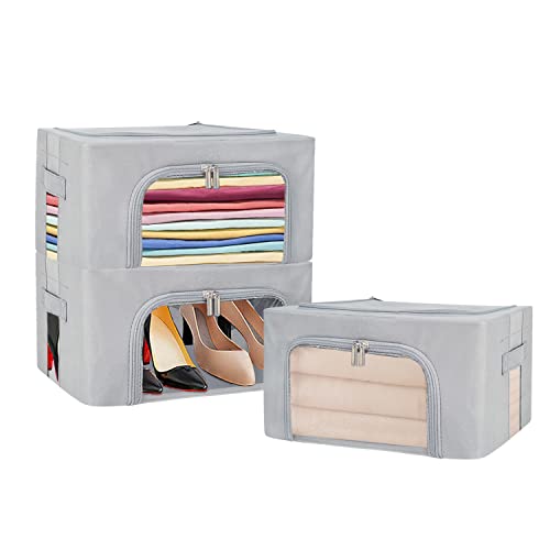 UUBEMM Clothes Storage Bins with Foldable Sturdy Frame,Stackable Storage Box for Closet Shelf Organizers for Seasonal Clothing,Blankets,Towel Bed Sheets,Toys Gift Others (Small -22L x3PACK, Grey) - size: Small -22L x3PACK