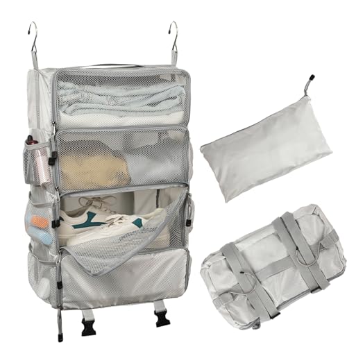 TABITORA Travel Luggage Organizer insert Hanging Packing Cubes for Suitcase Carry on Closet Hanging Shelves Folding(Grey,M) - color: Grey, size: Medium