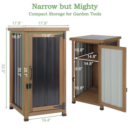 Outdoor Storage Cabinet Waterproof with Metal Top, Wooden Potting Bench Table Tool Organizer with Adjustable Shelf for Patio Backyard Garden - size: 18"L x 18"W x 33.5"H