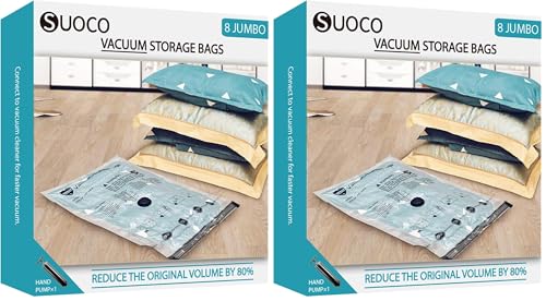 Vacuum Storage Bags, Compression Packing Space Saver Seal Bags for Clothing Bedding Comforters Blankets Pillows, 8 Jumbo (Pack of 2) - size: 8 Jumbo (Pack of 2)
