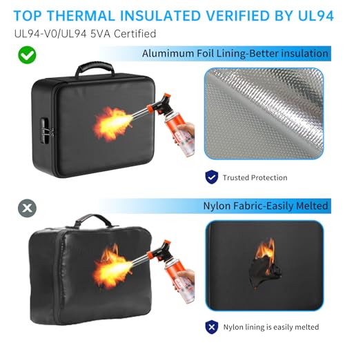 ENGPOW 5200°F Fireproof Document Bag with Lock, Upgraded Heat Insulated Fireproof Box 8 Layers File Organizer, Portable Home Travel Safe Storage for Important Documents,Passports,Laptop, Black(Soft)