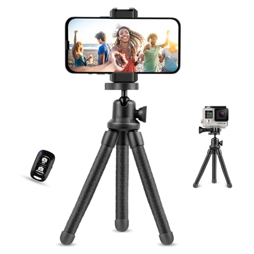 UBeesize Phone Tripod, UBeesize 12 Inch Flexible Cell Phone Tripod Stand Holder with Wireless Remote Shutter & Universal Phone Mount, Compatible with Smartphone/DSLR/GoPro Camera - color: Black, style: Rubber