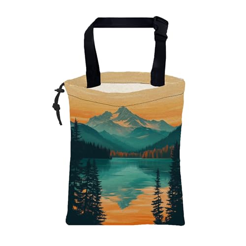 Car Garbage Bag Mountain and Forest at Sunset Hanging Canvas Car Trash Bag Drawstring Car Back Seat Organizer for Car Back Front Seat Console with Adjustable Buckle - color: Mountain and Forest at Sunset