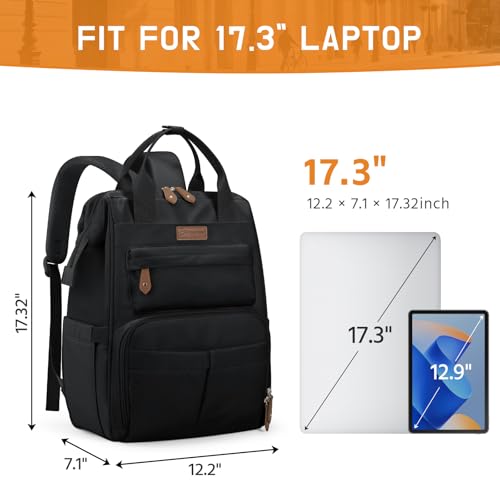 Maelstrom Laptop Backpack, Fits 15.6-17.3 Inch Travel Backpack Gift for Women Men, Waterproof College School Computer Bag, Anti-theft Business Work Bag with Luggage Strap (Black, 17.3 Inch) - color: Black, size: 17.3 Inch