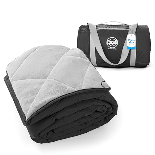 STOVER Large Waterproof Outdoor Stadium Blanket- Extra Thick Soft Fleece Camping Blanket for Travel, Picnics, Sports, Dogs- 79"x55", Warm, Windproof, Sand-Proof, Lightweight, Packable (Stadium Black) - color: 01 - Stadium Black