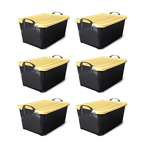 Life Story 6 Pack Heavy Duty Stackable Storage Bin, 55 Quart Home Organizer, Versatile Lightweight Locking Bins with Carrying Handles, Black/ Yellow - color: Black/Yellow, size: 6