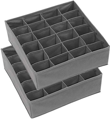 Simple Houseware 2 Pack Closet Sock Organizer, 24 Cell Drawer Divider, Dark Gray - color: Dark Gray, size: 2 Pack