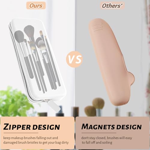 Sakolla Travel Makeup Brush Holder, Silicone Makeup Brush Bag with Zipper Closure, Makeup Brushes Organizer Case Washable Makeup Pouch Holder Case for Daily, Work, Essentials（White） - color: Regular White