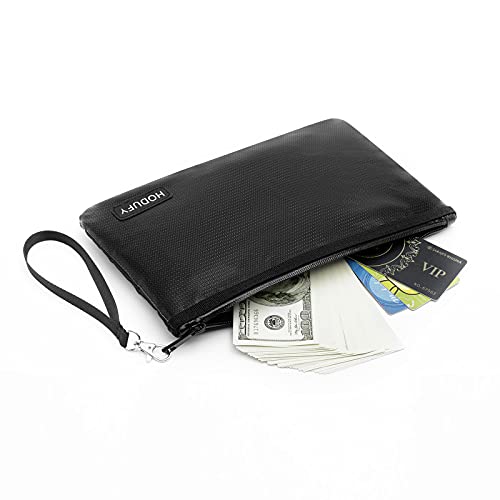 Fireproof Money Bag (6400℉), Fireproof Document Bags, Bank Cash Bag with Zipper & Strap, Suitable for A5 Documents, Bank Inventory, Passport (Black)