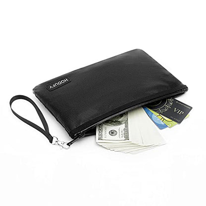 Fireproof Money Bag (6400℉), Fireproof Document Bags, Bank Cash Bag with Zipper & Strap, Suitable for A5 Documents, Bank Inventory, Passport (Black)