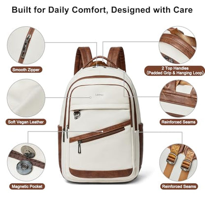 LATMAP Backpack for Women Men - Vegan Leather Backpack Purse Travel Carry-on Bag College Bookbag Work fits 16.5" Laptop, Beige - color: Beige