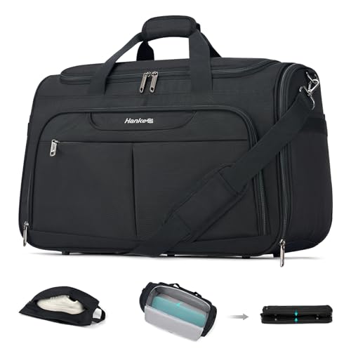 Hanke Carry On luggage Bags for Travel, Large Foldable Duffle Bag for Travel, Softside Lightweight Travel Bag Carry On Bags for Airplanes Women, Travel Tote Bags for Women Men.（Black） - color: Black, size: Ultra Carry-On