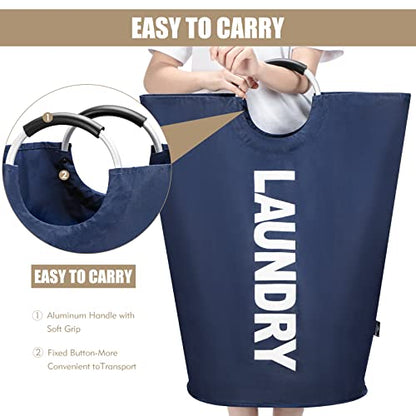 DOKEHOM 90L Large Laundry Basket, Collapsible Laundry Bag, Freestanding Tall Clothes Hamper, Foldable Washing Bin (Dark Blue) - color: Dark Blue, size: 90L