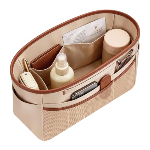 GIVLEFLY Purse Organizer Insert, Satin Tote Bag Organizer Insert, Handbag Divider for Inside Purse, Compatible with Longchamp, Neverful, Speedy and More - color: Beige, size: 9.84" (L) – Measure Before Purchase