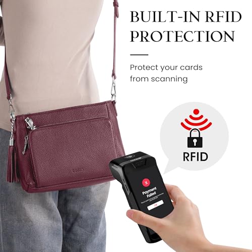 befen Anti Theft Genuine Leather Crossbody Bags for Women Handbags and Shoulder Basg with Built in Wallet RFID Leather Purse - color: Burgundy