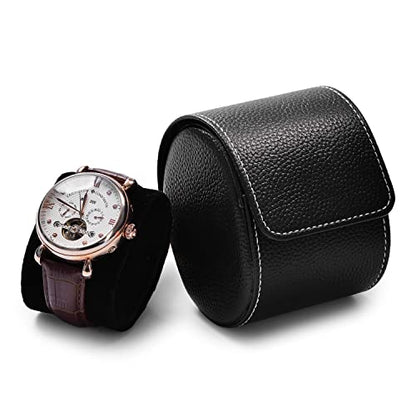 Oirlv Luxury Leather Watch Storage Box Travel Single Watch Case Jewelry Gift Box for Christmas Anniversary Birthday(Black) - color: Black