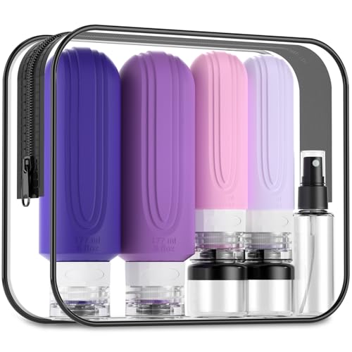 Mrsdry 16 Pack Travel Bottles for Toiletries, Oversize 6oz Silicone Travel Containers, Leak Proof Refillable Liquid Shampoo And Conditioner Travel Essentials - color: Purple