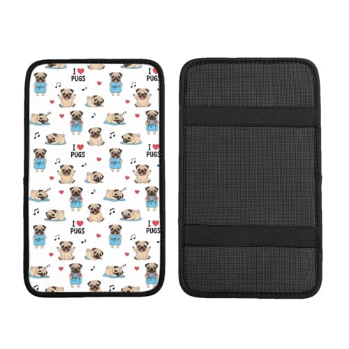 Universal Car Center Console Armrest Pad, Cute French Bulldog with Hearts, Non-Slip Mat for Secure Phone and Item Placement During Driving - color: Picture (620)