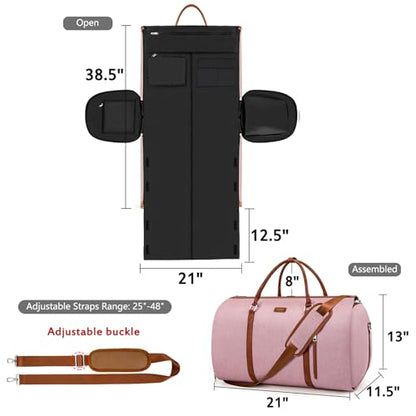Convertible Garment Duffle Bags for Travel - Carry On Garment Bags With Toiletry Bag, Large Weekender Bags for Women Men 2 in 1 Hanging Suitcase Suit Travel Duffel Bags (Pink) - color: 5-Pink