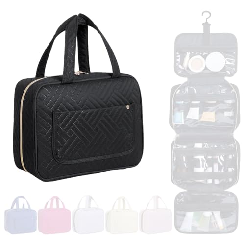 Hanging Toiletry Bag for Women Cosmetic Toiletries Travel Bag, Black - color: Black