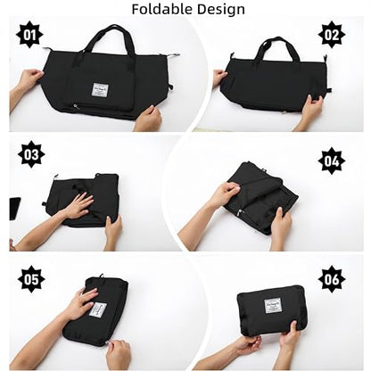 Large Capacity Foldable Travel Bag, Expandable lightweight Carry on Bag, Dry with Wet Separation Spor Duffel Bags (Black) - color: Black