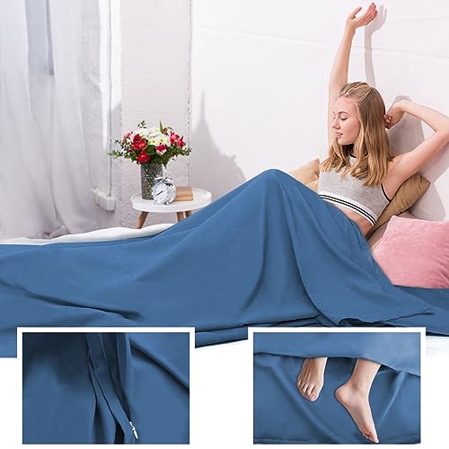 Sleeping Bag Liner,Travel Sheet & Adult Sleep Sack, Camping Sheets Travel Sleep Sack for Backpacking,Hotels & Hostels -Lightweight Single &Double Travel Sheet Camping Sheets - color: Single Blue