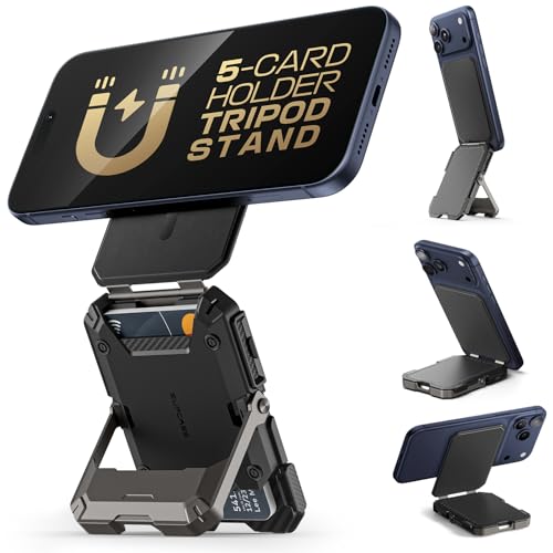 SUPCASE for MagSafe Wallet with Stand, Magnetic Wallet for Men, [Hold 5 Cards] [Adjustable Stand] [RFID Blocking] Phone Credit Card Holder Tripod for iPhone 17/16/15/14/13/12 Series, Black - color: Black