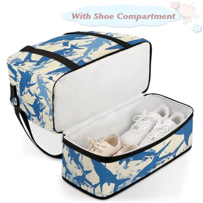 Travel Duffel Bag Shark Themed Weekender Bag with Shoe Compartment Foldable Overnight Bags for Travel Sports Lightweight Gym Bags for Men Women - color: Shark Themed
