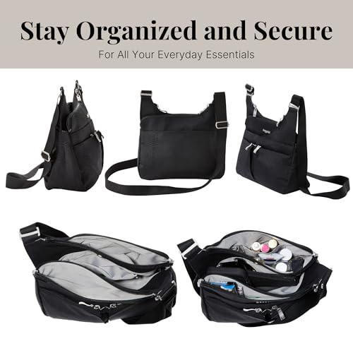 Baggallini Crossbody Travel Bag 11x8.5 Lightweight Water-resistant Nylon Handbag - color: Black Python Emboss
