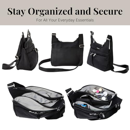 Baggallini Crossbody Travel Bag 11x8.5 Lightweight Water-resistant Nylon Handbag - color: Black Python Emboss
