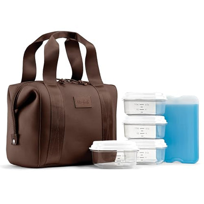 Fit & Fresh Remi Lunch Bag for Women Work – Neoprene Lunch Tote with Containers & Ice Pack, Reusable Meal Prep Lunch Box, Large Capacity, Machine Washable, Chocolate - color: Dark Chocolate