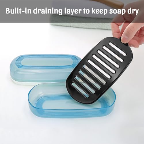 OZNER Clear Travel Soap Case Compatible with Kitsch - Leak-Proof Multi-Use Soap Holder with Draining Layer for Shampoo Bars, Conditioner Bars & Soap (Blue,1 Pack) - color: Blue