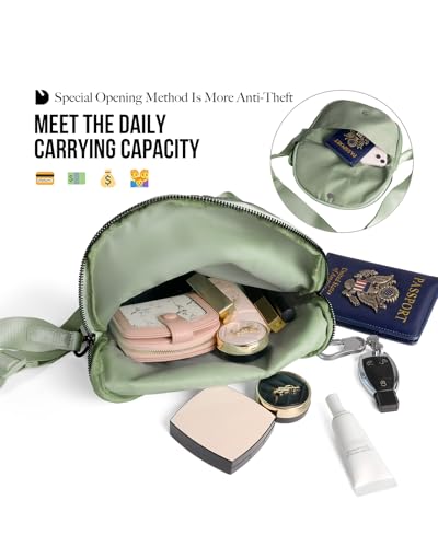 Crescent Bag for Women and Men, Fashion Medium Nylon Folding Crescent Moon Bag Single Shoulder Bag with Adjustable Strap - color: Bean Green