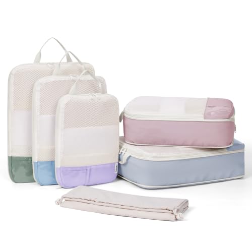 Narwey 6 Set Compression Packing Cubes for Travel, Lightweight Expandable Luggage Organizer Bags, Durable Space Saver Bags (Combined) - color: A-Combined