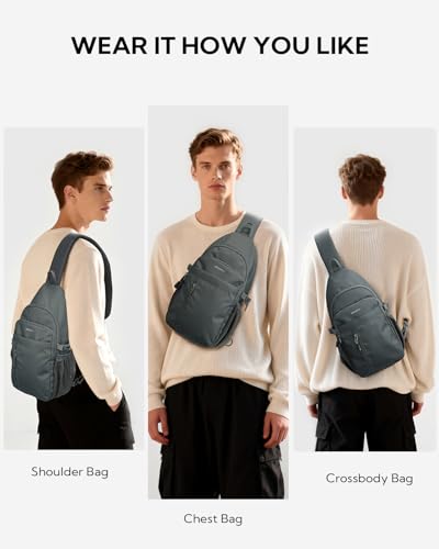 WATERFLY Small Crossbody Sling Bag: RFID Sling Backpack Chest Bag Travel Shoulder Multiple Pockets Hiking Daypack for Man Woman - color: Dark Grey