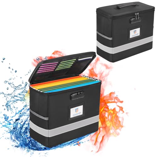 Fireproof File Box with Lock, Document Box Storage Organizer, Suitable for Hanging File Folders in Letter Size, Collapsible File Box, Reflective Strip for Fast Find (12.2"*6"*10.2 (Black, 2Pcs) - color: Black, size: 12.2"x6"x10.2"-2Pcs