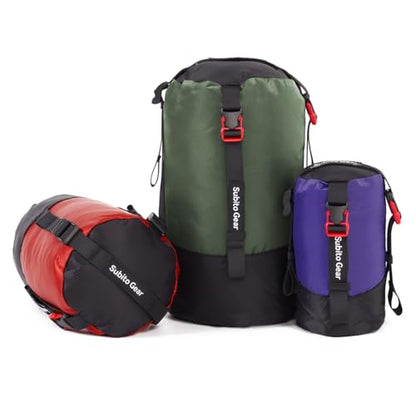 70D Nylon Compression Stuff Sack for Sleeping Bag, Ultralight Stuff Bag Organizer 1L/5L/7L/17L/25L for Traveling Camping Hiking Backpacking - color: Purple+Red+Green