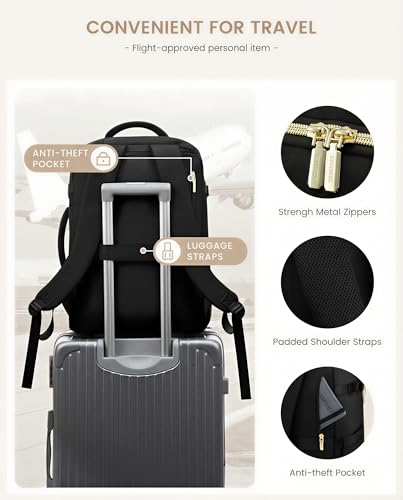 LOVEVOOK 40L Travel Backpack Carry on Flight Approved, Personal Item Bag with 3 Packing Cubes, Travel Backpack for Women Fits 17" Laptop, Water-resistant Carry On Bag for Airplanes - color: Black, size: 40L-4PCS