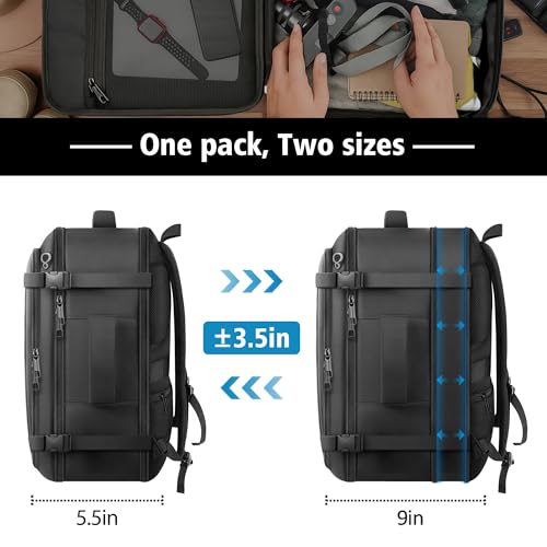 Roomy Carry On Backpack, Expandable Large Capacity Travel Backpack 1-7 Days with LifetimeWarranty,Fits18.4" Laptop,Water Resistant Anti Theft Carry on Laptop Backpack for Men Women,Flight Travel,Black - color: Black, size: 18.4inch (22"x14"x9")