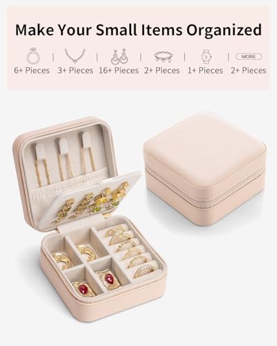 VLANDO Travel Jewelry Case, Small Travel Jewelry Organizer Box for Girls Women - Nude Pink - color: Nude Pink