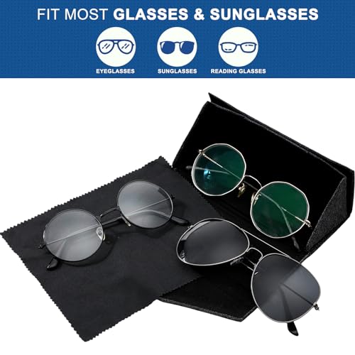Flutesan 4 Pack Foldable Glasses Sunglasses Case PU Hard Shell Collapsible Eyeglasses Leather Case 4 Cleaning Cloths - color: Black Color