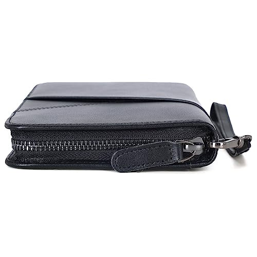 Polare Napa Leather Passport Holder With YKK Zipper RFID Blocking Travel Document Organizer Ticket Holder Cover Case Holds 2 Passports (Black) - color: Black